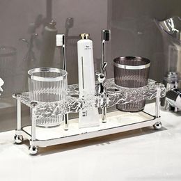 Bathroom Organizer Countertop Toothbrush Holder Washing Cup Storage Rack Elegant Acrylic Bathroom Table Top Tooth Glass Storage