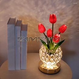 Table Lamps LED Tulip Night Light Bedhead Simulated Flower Pot Decoration Crystal Atmosphere Dormitory
