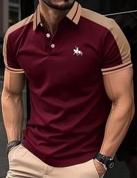2024 summer mens casual short-sleeved polo shirt patchwork fashion striped printed T-shirt mens sportswear mens wear 240524