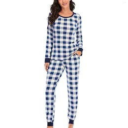 Home Clothing Women Fashion Plaid Sets Wear Lounge Pocket Sleep Pyjama Cute Cartoontop Pants 2024 Casual Homewear Sleepwear