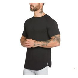 Mens T-Shirts Muscleguys Long T Shirt Men Hip Hop Gyms T-Shirt Longline Extra Tee For Male Bodybuilding And Fitness Tops Tshirt Drop D Otwwo