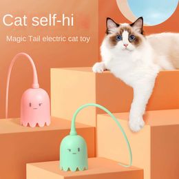 Cat Toys Interactive cat toy USB electric intelligent rolling ball toy pet silicone automatic rotating mouse tail kitten teaser stick d240530