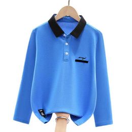 Polos Polos Boys School Uniform Polo Shirt 2023 New Year Childrens Leisure Long Seven Top Youth 4-15 Year Old Childrens Clothing WX5.29
