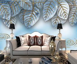 Wallpapers Customized Gold Leaf Po Mural Light Luxury Color Blue TV Bedroom Background Wall 3d Wallpaper Stickers