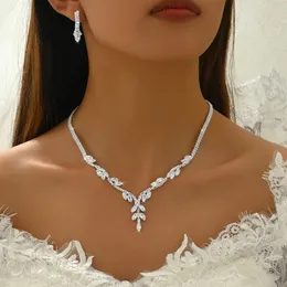 4/3 stycken Floral halsband dingle örhängen armband kubik zirkonium elegans prom party, delikat strass bröllop smycken set för kvinnor gåva