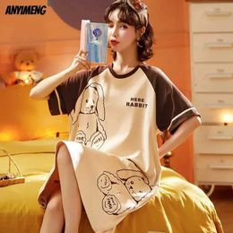 Women's Sleepwear Womens evening dress Lolita Camisolas summer evening dress cotton Pyjamas casual home dress Kawaii printed sleep underwear d240530