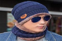 1PCS Hat Scarf Set Winter Knitted Hat With Mask Hood Beanies Men Scarf Caps Mask Bonnet Warm Winter Hats T39432077171991410