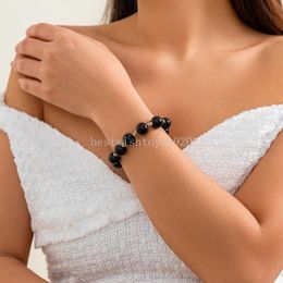 Black Imitation Pearl Beaded Bracelet For Women Personalised Bohemian Style Street Jewellery for Girlfriend Birthday Gift