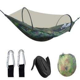 Hammocks Automatic and quick opening of mosquito net hammock outdoor camping pole swing anti roll nylon rocking chair 260x140cm H240530 1X14