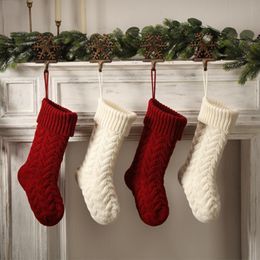 2024 Plain Colour Xmas Personalised Stockings 18in Large Size Cable Knit Knitted Hanging Stocking Decorations For Tree Fireplace Xmas Decor Farmhouse
