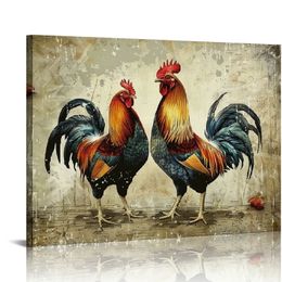 Chicken Kitchen Painting Farm Animal Wall Art Hen Rooster Picture Print Farmhouse Chicken Canvas Rustic Countryside Home Kitchen Dinning Room Living Room Decor