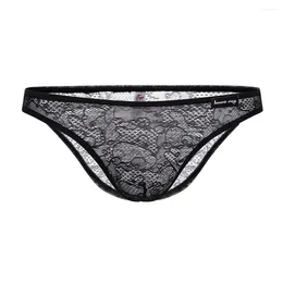 Underpants Mens Sexy Sissy Lace Mesh Transparent Lingerie Low Rise Bulge Pouch Thong Briefs Underwear Erotic Breathable Male Panties