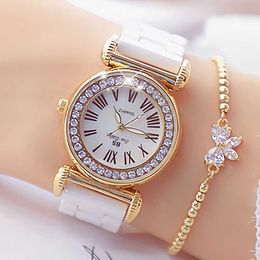 Relógios femininos Marca de luxo Moda Dress Female Gold Watches Women Bracelet Diamond Ceramic Watch for Girl Reloj Mujer 210527 226J