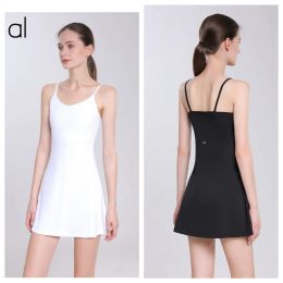 Outfit AL071 Casual Dresses Female Solid Sleeveless Sport Tennis Dress With Builtin Bra Running Fitness Tennis Skirt