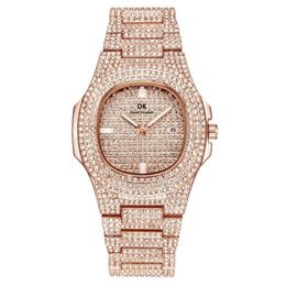 High Quality Mens Women Watch 40mm Full Diamond Iced Out Square Designer Watches Quartz Movement Couple Lovers Clock Wristwatch Table 206J
