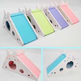 1Pcs Hamster Hideout Cute Hamster Exercise Toy Wooden Hamster House with Ladder Slide Accessories Hamster Cage