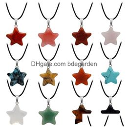 Anhänger Halsketten Moon Star Halskette Mode Schmuck für Frauen Männer Mädchen Geschenk natürlicher Kristallquarz Stein Türkis Herz Charme mit P Dhik1