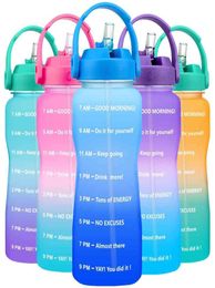 QuiFit 38L 2L Wide Mouth Gallon Tritan Water Bottle With Straw Time Markings BPA Portable Sports GYM Jug Mobile Holder 2102670541