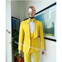 Men's Suits Full 3 Pieces Yellow Shawl Lapel Costume Homme Wedding Groom Dress Business Suit Man Clothing Jacket Pant Vest