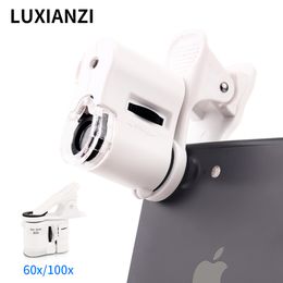 LUXIANZI 60X/100X Mobile Phone Microscope With LED UV Lens Macro Zoom Phone Universal Mobile Magnifying Glass Camera Clip