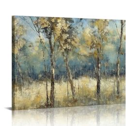 Tree Wall Art Canvas : Forest Picture Abstract Nature Landscape Artwork Decor Modern Large Textured Print for Dining Room Bedroom Home Office