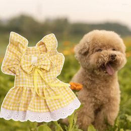 Dog Apparel 1 Set Pet Princess Dress Lace Patchwork Comfortable Square Collar Ruffle Sleeves Plaid Print Puppy Skirt Bowknot