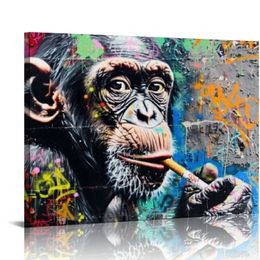 Canvas Wall Art Banksy Graffiti Canvas Prints Funny Gorilla Picture Ready to Hang for Living Room Bedroom Modern Home Decor