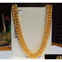 Chains Solid Heavy 14K Yellow Gold Finish 11Mm 24 Inches Rappers Miami Cuban Link Chain Necklace 100% Real Not Money. Drop D Dhgarden Dhag8