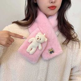 Scarves Wraps Fashion Face Masks Neck Gaiter Korean Parent Child Cute Cartoon Bear Plush Scarf Boys Girls Winter Faux Rabbit WX5.29UW5F
