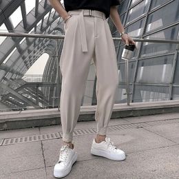 Korean Fashion Casual Suit Pants Spring New Men Slim Fit Classic Harem Pants Simple Wild Vintage Loose Solid Black Trousers 240530