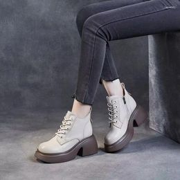 Boots PU Leather Ankle For Women 2024 Autumn/winter Shoes Thick Sole Low Top Platform Soft Women's