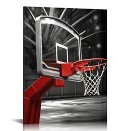 Canvas Wall Art Basketball Black and White Sports Poster Art Prints Painting Framed Pictures Art Work for Gym Home Office Kids Boys Room Wall Decor