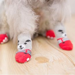 4Pcs Cute Pet Dog Socks Print Anti-Slip Cats Puppy Shoes Paw Protector For Small Dogs Elastic Chihuahua Teddy Foot Protector