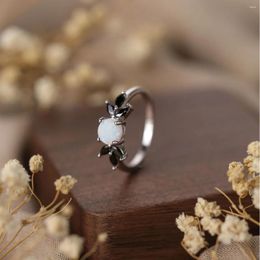 Cluster Rings Sterling Silver S925 Platinum White Ao Gem Set Stone Horse Eye Black Zircon Jewellery High Quality Light Luxury Ring