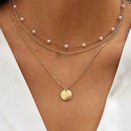 Pendant Necklaces Vintage New Gold Color Teardrop Necklace For Women Boho Trendy Multiple Styles Multi-Layer Crystal Pendant Necklaces Set Jewelry