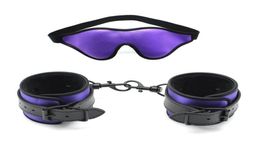 Sexy Black leather handcuffs with Blindfold eye mask BDSM Bondage Exotic Sets Bondage Sex Toys for Couples Adult Games Women6723383