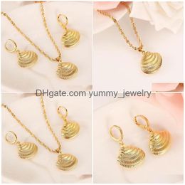 Earrings & Necklace Africa 18 K Yellow Solid Gold G Cute Shell Permanent Trendy Women Jewellery Charm Pendant Chain Animal Drop Deliver Dh2G1