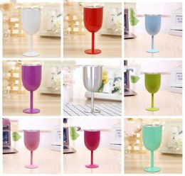 Stianless steel tumblers 10oz Wine Glasses Wedding Favor Gift Double Wall Goblet Lid 9 colors in stock LXL219A1379197