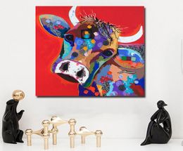 Cartoon Painted Large size printed Canvas Paintings red Cow Oil Paintings Modern Decoration Wall Art Living Room Decor Pictures4841648