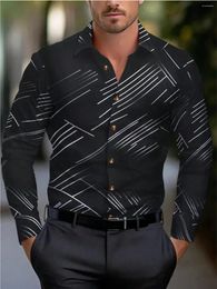 Men's Casual Shirts Selling Black Line 3D Printed Lapel Shirt For Men Fashionable Luxurious High-quality Clothing On The Street
