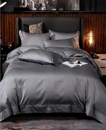 Grey Egyptian cotton Duvet cover set King Queen Twin size 4pcs el Solid Colour Bed sheet linen Silky Soft Bedding set Home Texti6652492