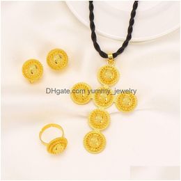 Earrings & Necklace 9 K Thai Baht G/F Yellow Solid Fine Gold Ring Large-Scale Cross Pendant High Quality Jewelry Sets Womens Drop Del Dhp9Y