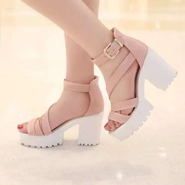 Women Size Big Summer Sandals 2024 Platform Female Thick Heel High Heels Peep Toe Shoes Sandalias Plataforma 107 s