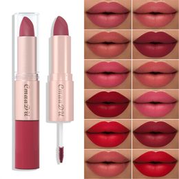 Matte Lipstick 7g + Lip Gloss 3.5g 2-1 Dual-end Lipgloss Waterproof Lip Glaze in 12 Colors Cmaadu CM12SKH+CC