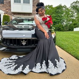 Black Girls Prom Dresses With Diamond White Appliques Luxury Tassel Beaded African Evening Dress Sexy Open Back Birthday Formal Occasion Party Dress 2024 Plus Size