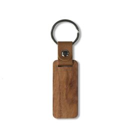 Keychains Lanyards 50Pcs Rectangar Wood Blank Pu Leather Keyrings Pendant Key Chain 240320 Drop Delivery Fashion Accessories Dhakd