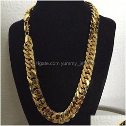 Chains 18K Solid Gold N28 Cuban Double Curb Chain Heavy Mens Gift Necklace 600Mm 10 Mm Drop Delivery Jewellery Necklaces Pendants Dhtlh