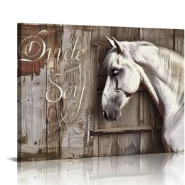 Canvas Wall Art Rustic White Horse Pictures Wall Decor Prints Modern Home Artwork Decoration for Bedroom Living Room