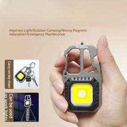 Keychain Flashlight LED COB Work Lights USB Rechargeable Light With Magnet Base For Adsorption Folding Bracket Bottle Opener For Outdoor Camping Night Run