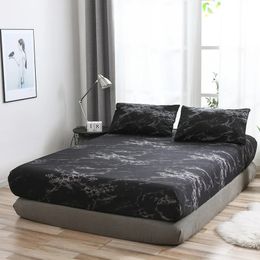 Black marble linen bed sheet set large double layered bed cover clothing bedroom full-size single bed sheet set 240528